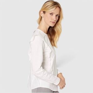 BLDWN Tailored White Cotton Classic Pia Long Sleeve Ruffled Blouse Women's sz XL